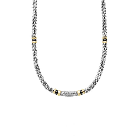 Lagos Two-Tone Black Ceramic Caviar Diamond Necklace