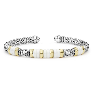 Lagos Two-Tone Five Station White Ceramic Versa Torque Bracelet