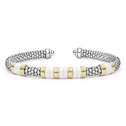 Lagos Two-Tone Five Station White Ceramic Versa Torque Bracelet
