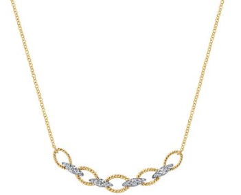 Gabriel & Co. 14K Two-Tone Twisted Rope Oval Link Necklace with Diamond Connectors
