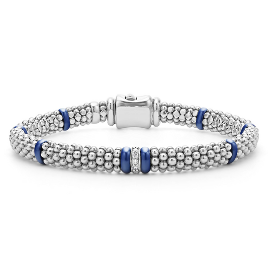 Lagos Sterling Silver Caviar Blue Ceramic Rope Bracelet