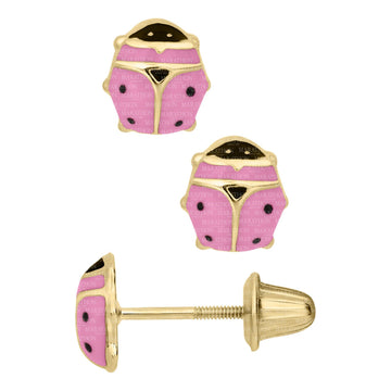 Children's Jewelry 14K Pink Ladybug Earrrings