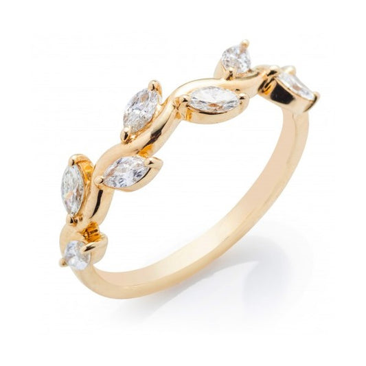14K Yellow Gold Leaf Motif Marquise Diamond Half Anniversary