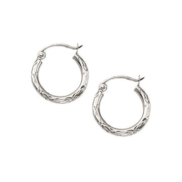 14K White Gold Diamond-Cut Hoops