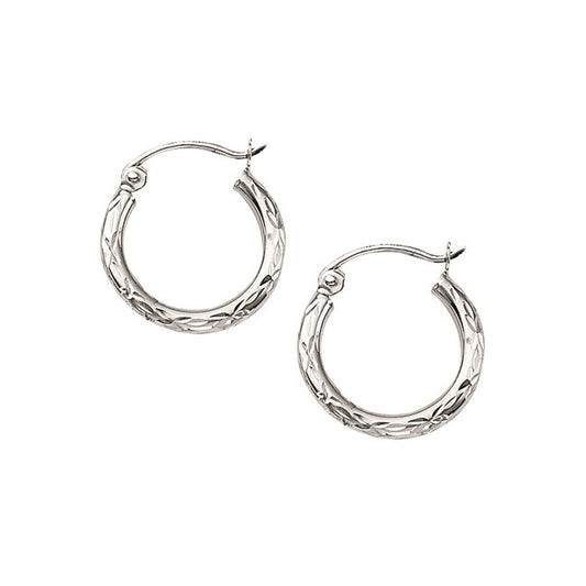14K White Gold Diamond-Cut Hoops