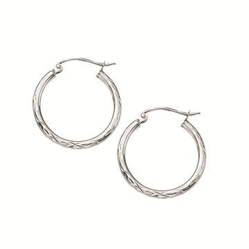 14K White Gold Diamond-Cut Hoops