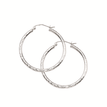14K White Gold Diamond-Cut Hoops