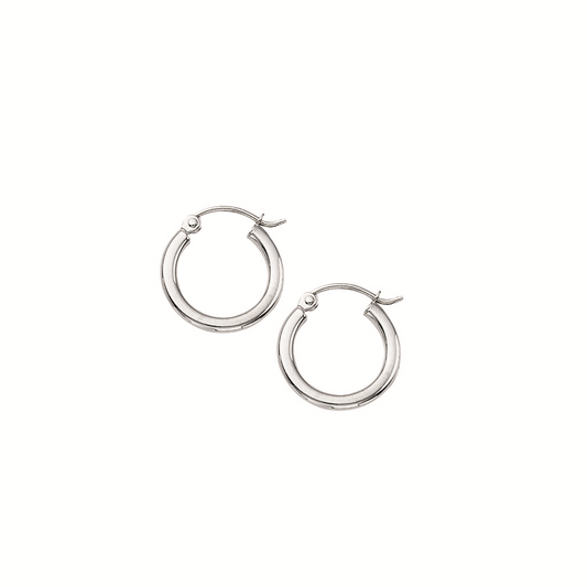 14K White Gold Polished Hoops