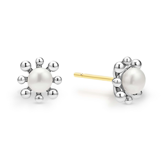 Lagos Sterling Silver Luna Pearl Fleur Studs
