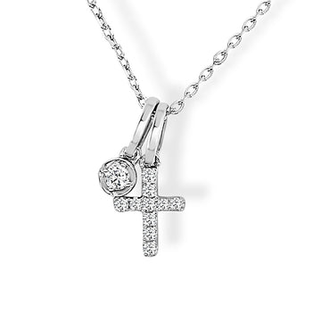 Frederic Sage 14K White Gold Diamond and Cross Double Pendant Necklace