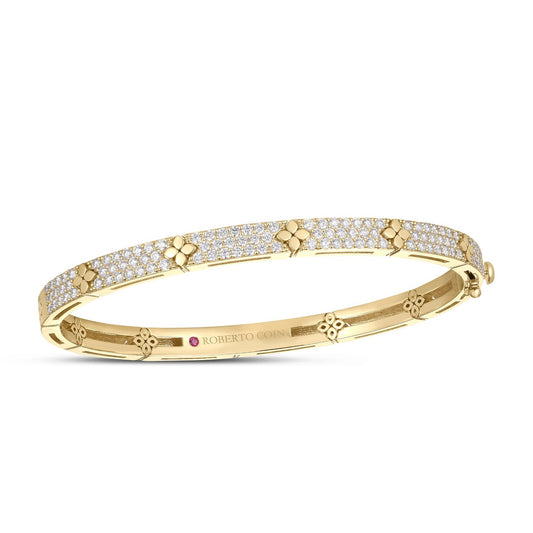 Roberto Coin 18K Yellow Gold Love in Verona Pave & Flower Bangle