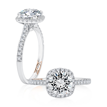 A. Jaffe 14K White Gold Diamond Cushion-Shaped Halo Engagement Ring Setting