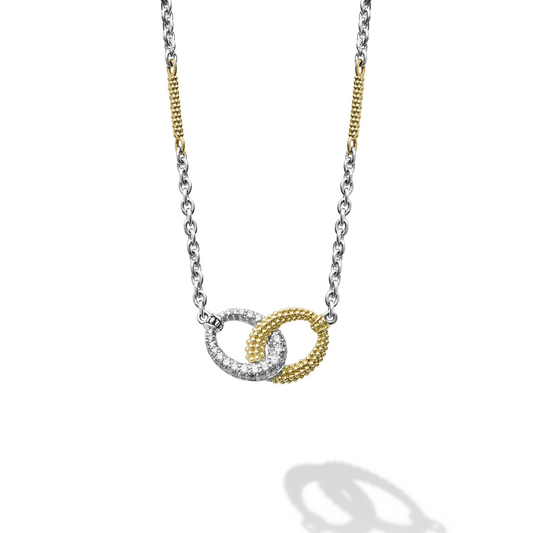 Lagos Sterling Silver & 18K Caviar Lux Link Diamond Center Necklace