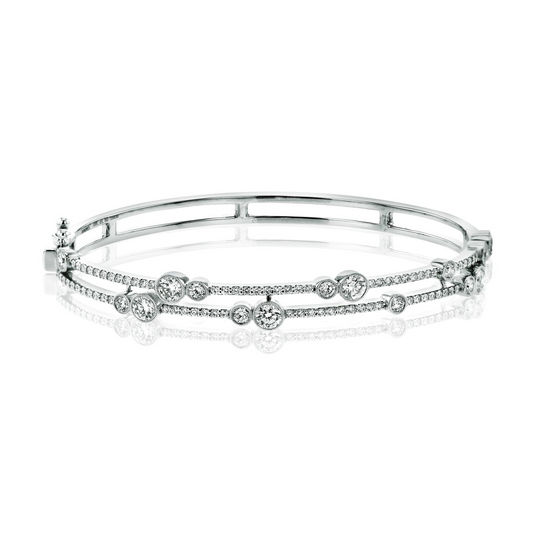 Simon G. 18K White Gold Two-Row Diamond Accent Bangle