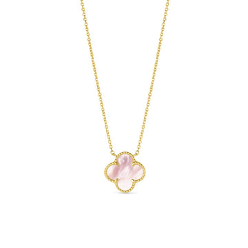 14K Yellow Gold Pink Mother Of Pearl Clover Necklace