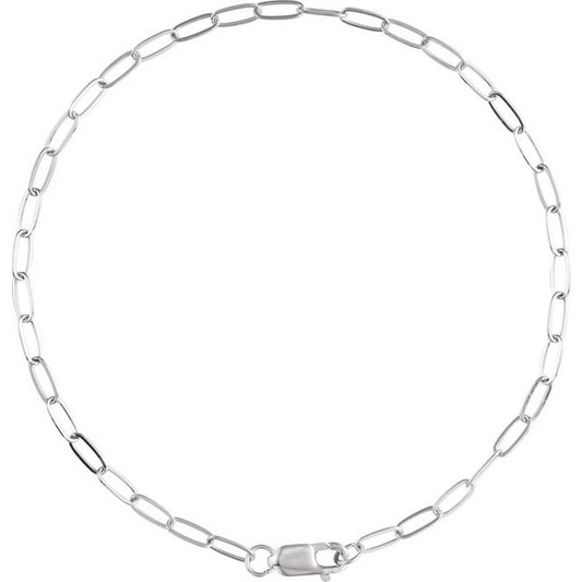 14K White Gold Paperclip Chain Bracelet