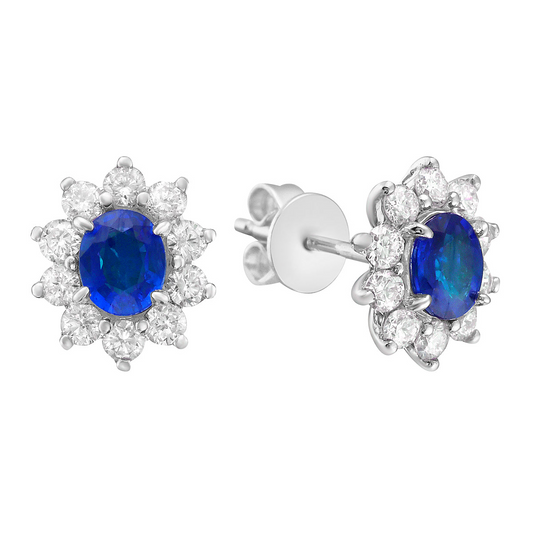 14K White Gold 1-Carat Sapphire and Diamond Halo Studs