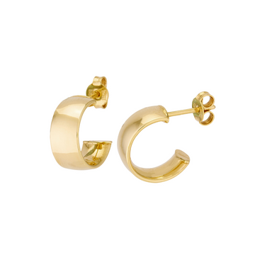 14K Yellow Gold Mini Wide Polished Hoops