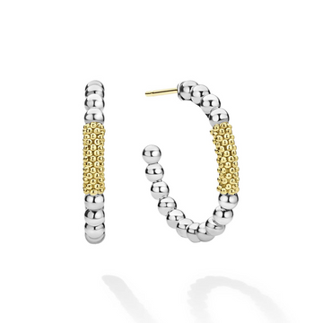 Lagos Sterling Silver & 18K Caviar Gold Bar Hoops