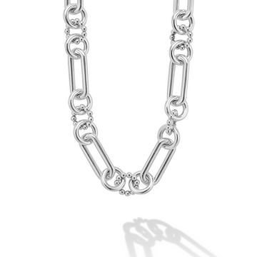 Lagos Large Sterling Silver 15mm Caviar Link Necklace