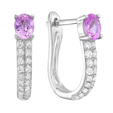 14K Pink Sapphire and Diamond Hoops