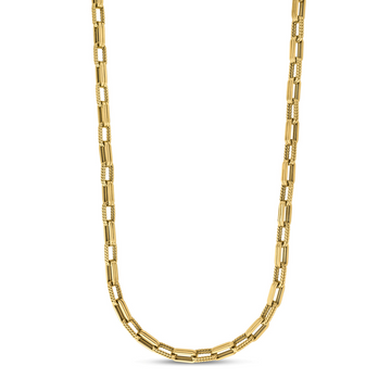 Roberto Coin 18K Yellow Gold Designer Alternating Fluted and Ridged Rectangular Link Chain Necklace 21"