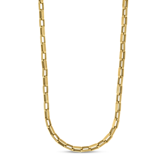 Roberto Coin 18K Yellow Gold Designer Alternating Fluted and Ridged Rectangular Link Chain Necklace 21"