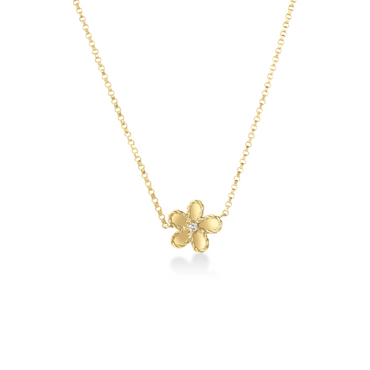 Roberto Coin 18K Yellow Gold Jasmine Diamond and Polished Finish Small Flower Necklace 17"