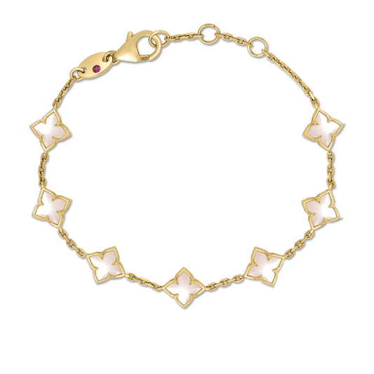 Roberto Coin 18K Yellow Gold Venetian Princess Carnival Mother of Pearl Flower Station Bracelet 7"