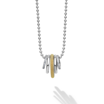 Two-Tone Five Ring Diamond Pendant Necklace