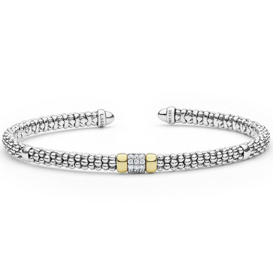 Lagos Two-Tone Small Diamond Station Mini Versa Torque 3mm Bracelet