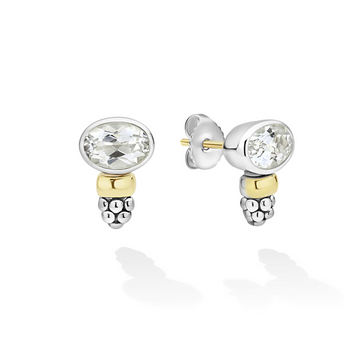 Lagos Two-Tone White Topaz Oval stud Earrings