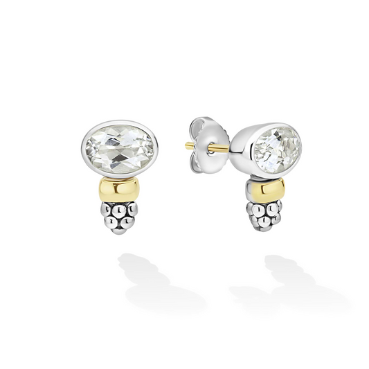 Lagos Two-Tone White Topaz Oval stud Earrings