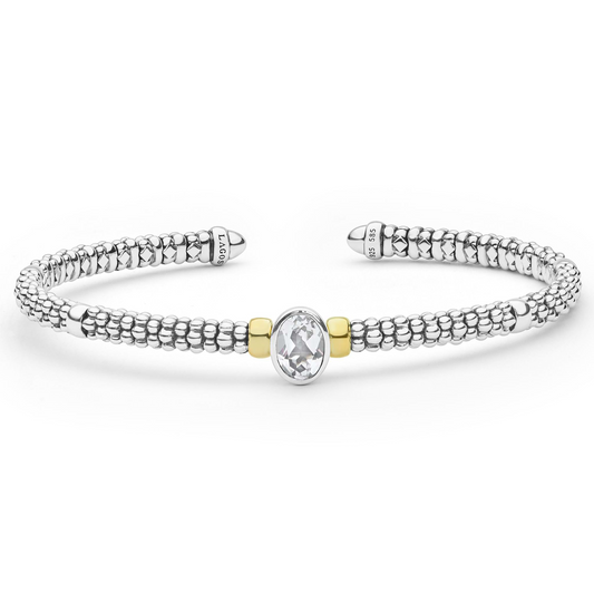 Lagos Two-Tone White Topaz Oval Mini Versa Torque 3mm Bracelet