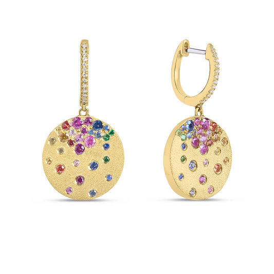 Dilamani 14K Yellow Gold Rainbow Confetti Disc Dangle Earring