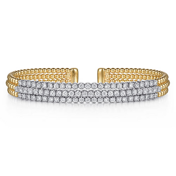 Gabriel & Co.14K White & Yellow Gold Bujukan Diamond Multi Row Split Bangle Bracelet