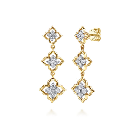 Gabriel & Co.14K White & Yellow Gold Graduating Diamond Flower Stud Drop Earrings