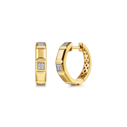 Gabriel & Co.14K Yellow Gold Diamond and Half Cube Huggie Earrings