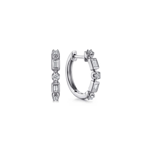 Gabriel & Co.14K White Gold Diamond Baguette Huggie Earrings