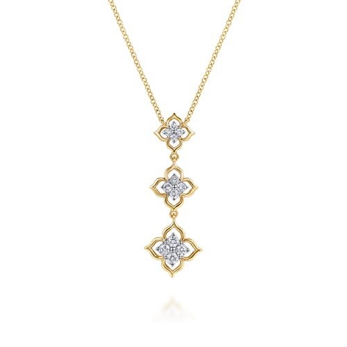 Gabriel & Co.14K White & Yellow Gold Graduating Diamond Flower Pendant Drop Necklace