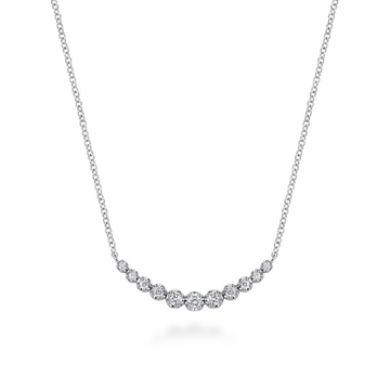 Gabriel & Co.14K White Gold Graduating Diamond Curved Bar Necklace