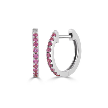14K White Gold Sapphires Huggies Earrings with 20 Round Cut Sapphires