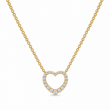 18K Yellow Gold Diamond Heart Pendant and Chain