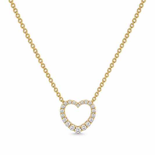18K Yellow Gold Diamond Heart Pendant and Chain