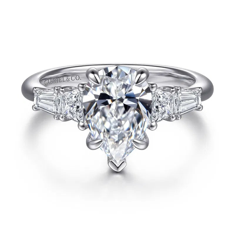 Gabriel & Co. 14K Pear Shape Diamond Semi-Mount Engagement Ring with 1.50 ct. Cushion Natural Diamond
