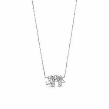 18K White Gold Diamond Elephant Pendant with Chain