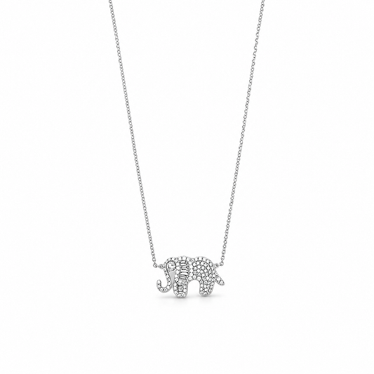 18K White Gold Diamond Elephant Pendant with Chain
