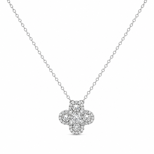 18K White Gold Clover Diamond Pendant with Chain