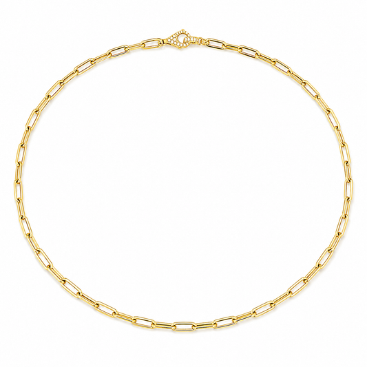18K Yellow Gold Paperclip Necklace with Diamond Clasp