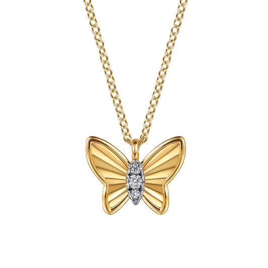 Gabriel & Co. 14K Yellow Gold Diamond Butterfly Necklace